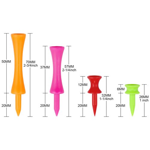 Zivisk Golf Tees Mixed Size Plastic Castle Tees 120 Count 25mm, 32mm, 57mm, 70mm