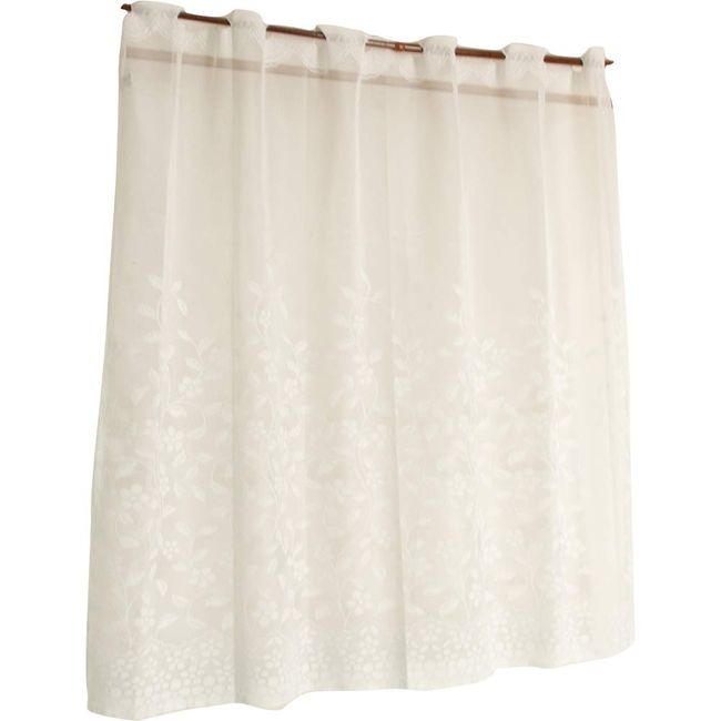 Arie Cafe Curtain, White, Width 39.4 x Length 35.4 inches (100 x 90 cm), Made in Japan, Cute Flower Vine Pattern