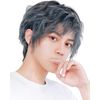 TefuRe MEN-004-BkBl Men's Short Wig, Spiral Perm, Curl, Fluffy, Heat Resistant, Full Wig, Men's Clothing, Korean Matte Fiber, Natural, Wig Net Included, Black/Blue