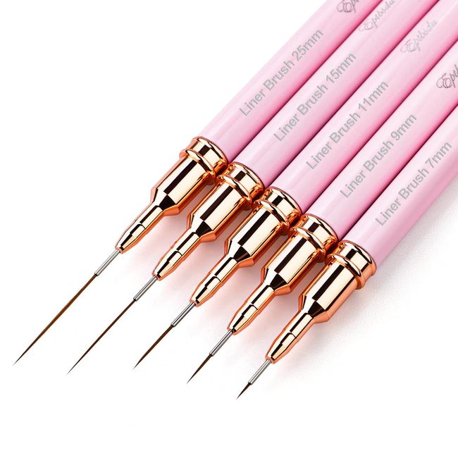 Nail Art Liner Brushes - Eptbsdu 5PC Nail Art Brush for Long Lines, Liner Brush UV Gel Polish Painting Nail Design Brush Metal Handle Nail Drawing Pens, Sizes 4/8/12/20/25mm