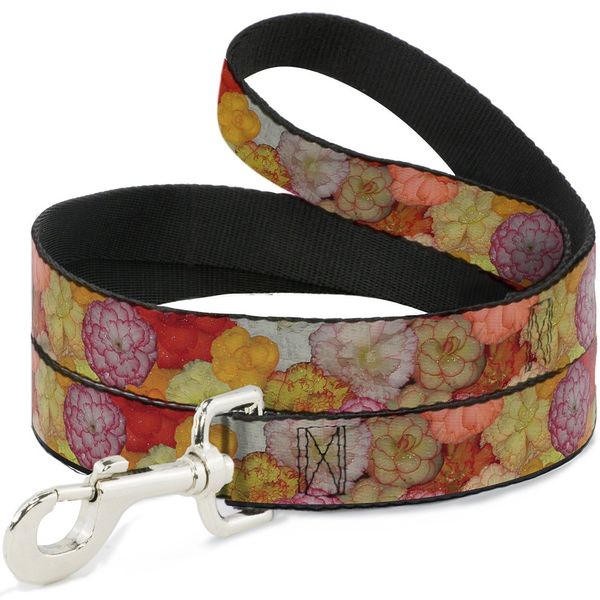 Dog Leash Vivid Floral Collage2 Yellows Pinks Oranges 4 Feet Long 1.0 Inch Wide