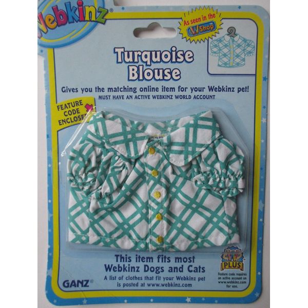 AT TURQUOISE BLOUSE TOP fits most WEBKINZ pet dog cat CLOTHING new CODE