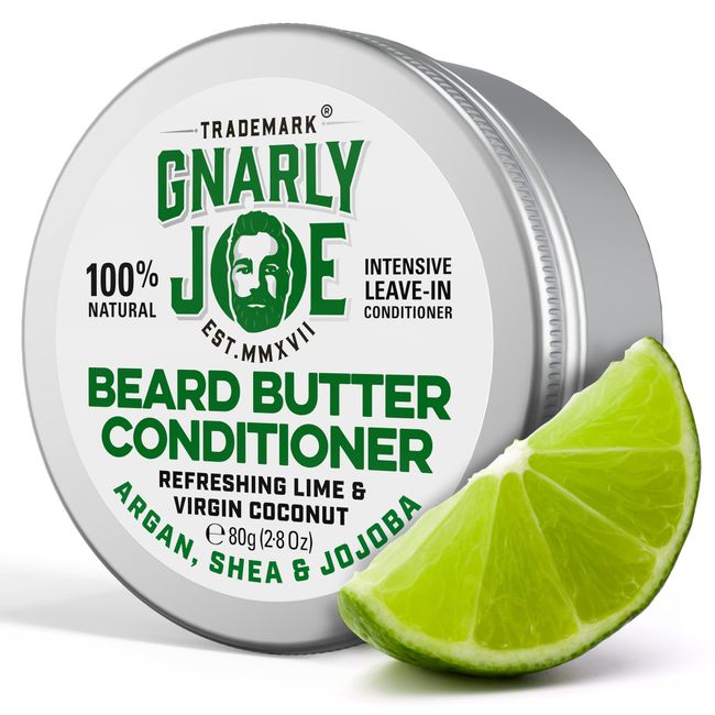 Gnarly Joe Beard Butter Conditioner - 80g - 100% Natural Ingredients - Leave In - Cocoa Butter & Argan Oil - Beard Balm - Shea Moisture Beard Balm - Beard Softener - (Lime & Coconut)