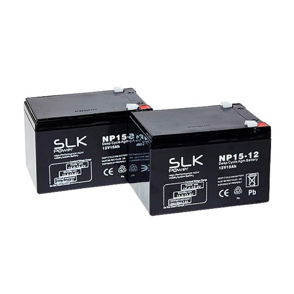 SLK Power Mobility Scooter AGM Battery Pair of 2 x 12v 15ah Reliable and Long Lasting Replacement Batteries for Electric Scooters and Wheelchairs