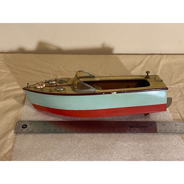 Vintage Battery-Operated Wooden Toy Speed Boat Japan 1960's aw-05