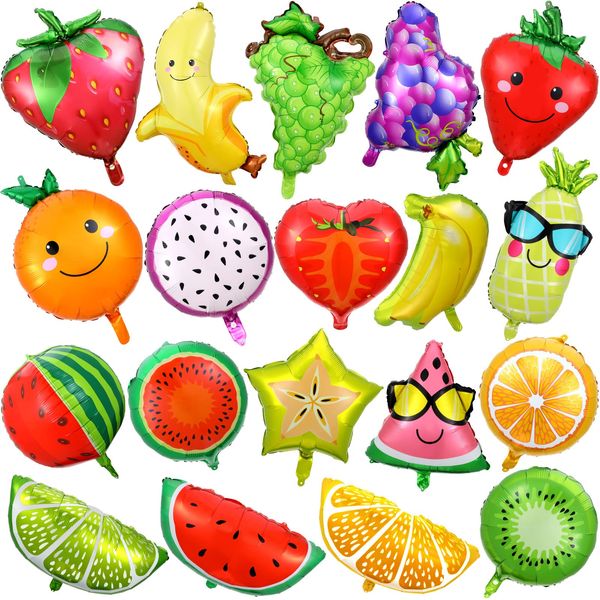 28 Pcs Summer Fruit Balloons for Tutti Fruit Party Decorations Foil Aluminum Helium Balloons Tropical Strawberry Watermelon Jumbo Balloons for Wedding Birthday Shower Party Supplies 18 Inch