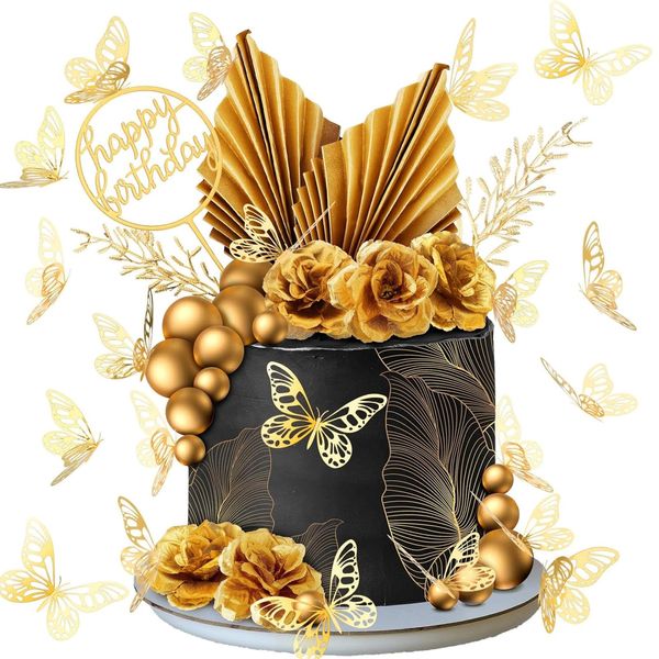 53/45 Stück Kuchendekorationen künstlichen Palmenblättern Torten Deko Kugeln Eucalyptus Gold Backen Dessert Dekoration Zubehör für Hochzeit Geburtstag Urlaub JubiläUm Party Feiern (45)