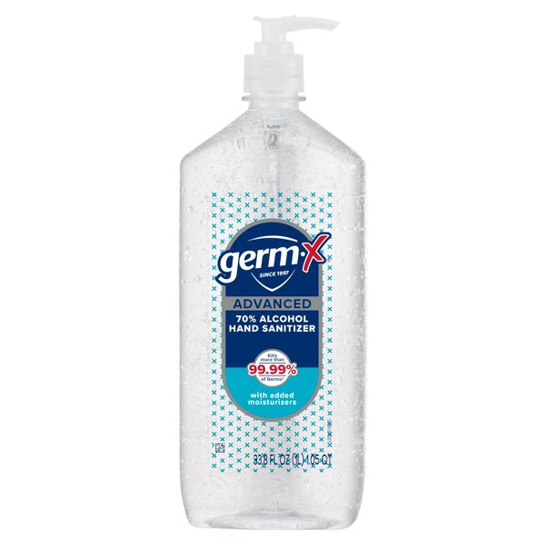 Germ-x Advanced Hand Sanitizer, Non-Drying Moisturizing Clear Gel, Instant and No Rinse Formula, Large Family Size Pump Bottle, 34 Fl Oz (1 Liter)
