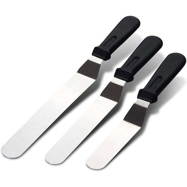 GreeSuit Winkelpalette Set 3 Streichpaletten für Tortendeko zum Backen, Edelstahl Streichpalette Icing Spatula Set für Fondant und Kuchen Dekorieren