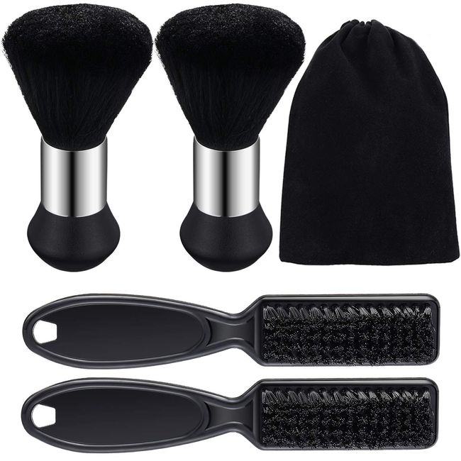 4 Pieces Hairdressing Brush Tools, Includes 2 Pieces Barber Blade Cleaning Brush Clipper Cleaning Nylon Brush and 2 Pieces Neck Duster Brush Hair Sweep Brush for Hair Styling, Black