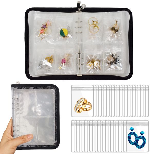 LingLingo Earring Organizer Case Travel Jewelry Organizer Transparent Jewelry Storage Book for Necklace Bracelet Ring Holder with Small Clear Zippered Pouch