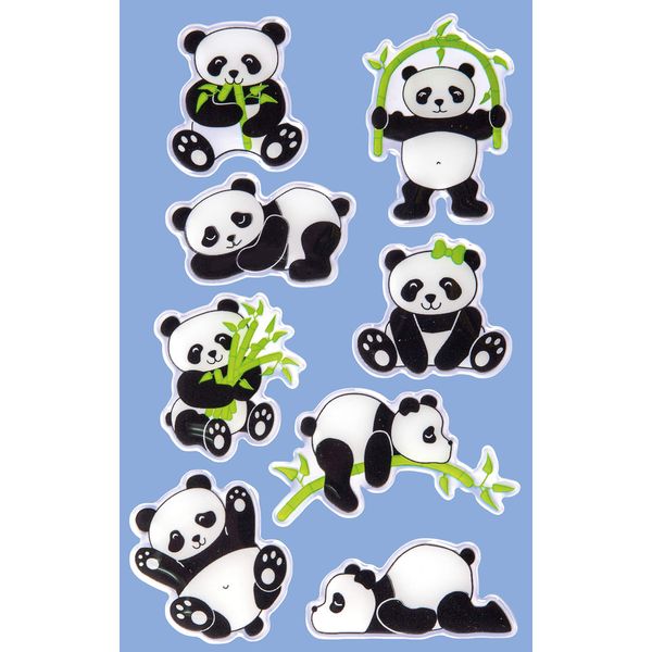 Avery Zweckform 8 Stück Glossy Sticker (Panda Aufkleber im 3D Effekt, Kindersticker zum Spielen, Basteln Sammeln) Art. 57297