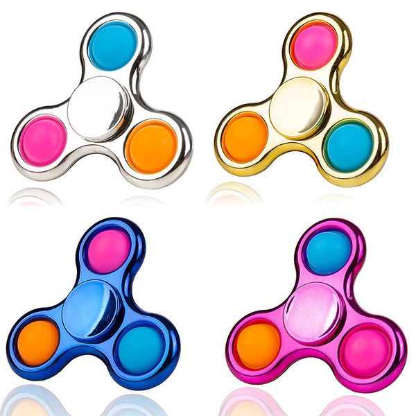 Chrome Fidget Spinner Poppet Simple Popper Sensory Toy, Pop it Fidget Toy, Portable Fidget Poppet Stress Relief Anti-Anxiety Poper Spinner Metallic Blue Hand Toy Brain Development Toy Gift for Kids