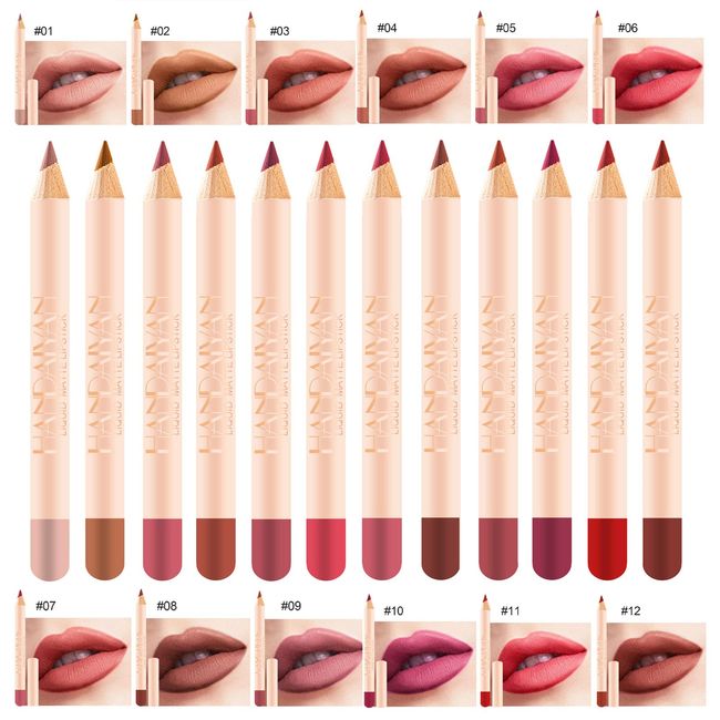 12 Colors Matte Lip Liner Pens Set Long-Lasting Creamy Lip Liner Natural Lip Makeup Soft Pencils Lipstick Set