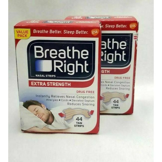 88 BREATHE RIGHT NASAL STRIPS, EXTRA STRENGTH TAN ( 2 x 44 Ct Boxes ) EXP 2027