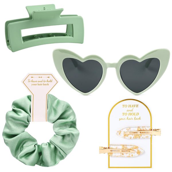 4 PCS Bridesmaid Proposal Gifts Bridesmaid Hair Clips Bridesmaid Scrunchies Bridesmaid Sunglasses Bridal Shower Gifts Silk Satin Soft Hair Accessories Bridesmaid Wedding Favor Women Girls(Green)