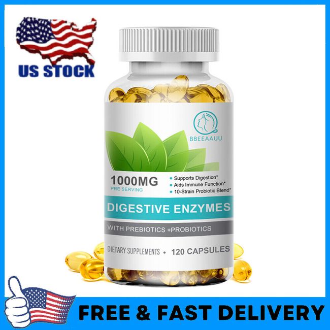 120Pcs Digestive Enzymes Prebiotic & Probiotic, Gas, Constipation, Bloating Aid