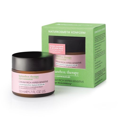 Spilanthox therapy - Cream Rich Hyper-Sensitive - Face Cream for Sensitive & Dry Skin - Spilanthol, Hyaluronic Acid & Avocado Oil - Anti-Ageing Face Care - Vegan Natural Cosmetics - 50 ml