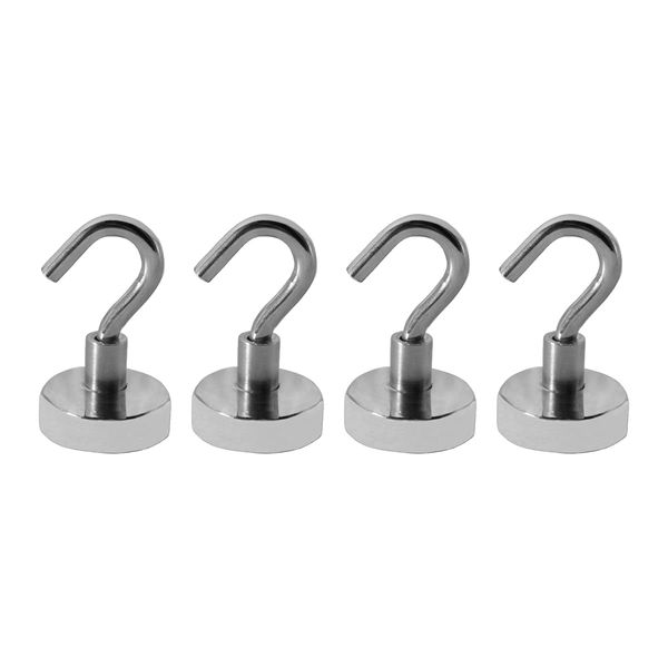 Grip 4 pc Small Magnetic Hooks Professional Strength (22 lb Capacity) - Hang Tools, Utensils, Keys, Paint Brushes, Hanging Plants - Home, Garage, Workshop