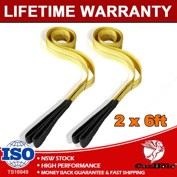 6FT Pair Nylon Eye&Eye Web Lifting Sling Flat Loops Rigging Towing Hoist Straps