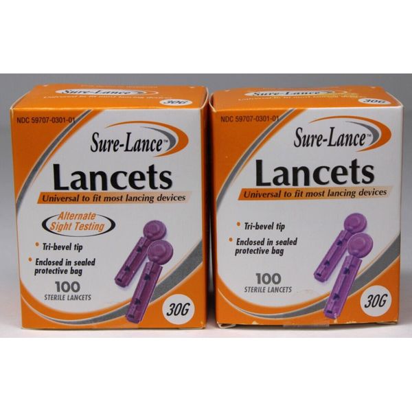 Sure-Lance Ultra  Thin Lancets 30 gauge, 200 2 boxes of 100 New Sealed Free Ship