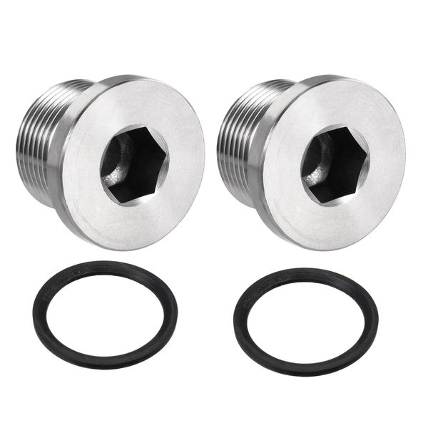 sourcing map Stainless Steel Inner Hex Head M24x1.5 Pipe Fitting Plug with Seal Ring for Terminate Pipe Ends 2Pcs