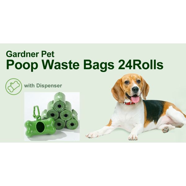 Gardner Pet 13" x 9" Dog Poop Bags 24 Rolls with Dispenser Extra Thick  360 bags