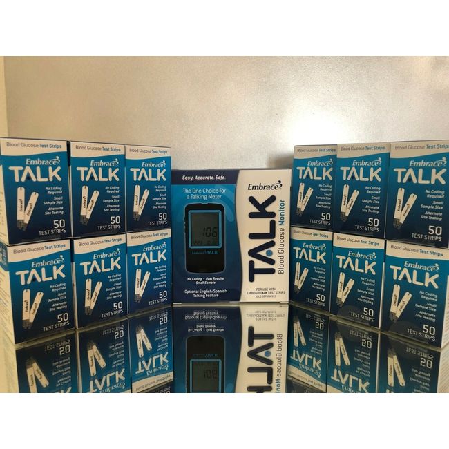 Embrace TALK Blood Glucose 600 Test Strips + Meter Exp 05/05/2025 Free ship