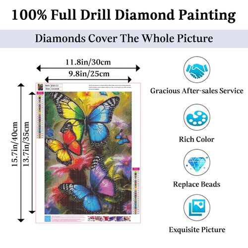 JAKI Butterfly Diamond Painting Kits for Adults Beginners-Butterfly Diamond Art Kit for Adults,5D DIY Gem Art Kits for Gift Home Wall Decor(12x16inch)