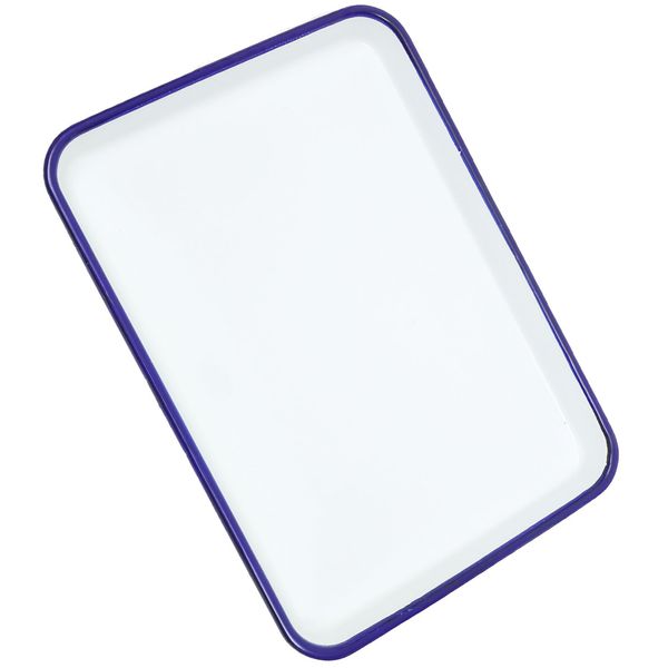 Ciieeo Enamelware Collection Blue Rim Solid White Enamel Baking Cookie Sheet Pan 26x18cm Enamel Baking Roasting Pan Tray Rectangular Serving Dish Baking Pan