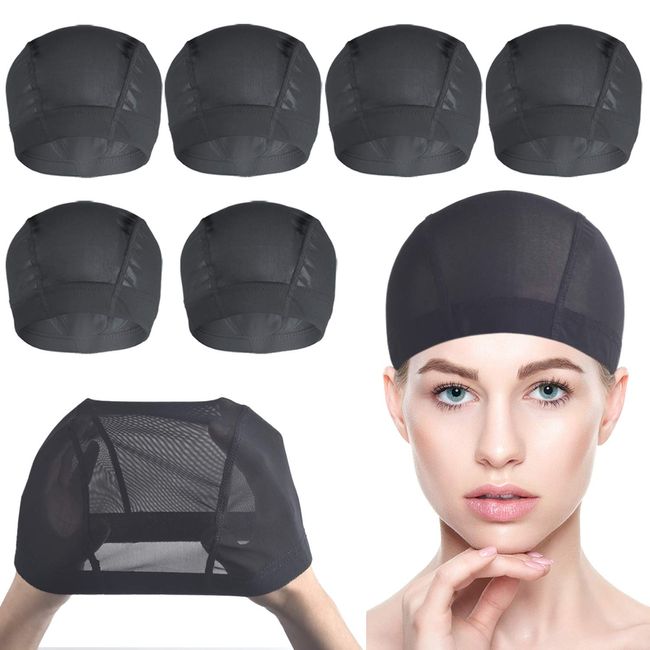 Mesh Dome Cap for Wig Making Smilco 6 Pack Stretchable Dome Mesh Lace Front Wig Caps for Women （Black）