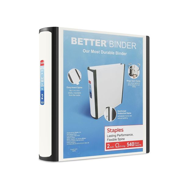 Staples Better Binder, 2-Inch, White