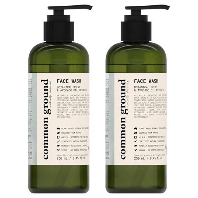 COMMON GROUND All Natural Face Cleanser Wash, Paraben & Cruelty Free, Normal, Oily, Dry, Sensitive, Organic, Vegan, Plant-Based, pH 5.5, Avocado Oil, Men, Women, 8.4 Fl Oz (2 Pack)