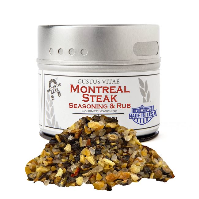 Montreal Steak Seasoning - Authentic Artisanal Gourmet Spice Blend - Non GMO - Packed In Magnetic Tins - Sustainable - Grown in USA - All Natural - Not Irradiated - Crafted By Gustus Vitae