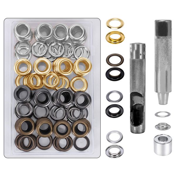 HO2NLE Eyelet Punch Kit 14mm 100 Sets Grommet Tool Kit Metal Grommets Eyelets Kit Tarpaulin Repair Kit Grommet Setting Tool with Storage Box Hole Punch Tool for Fabric Curtains Belt DIY Crafts 4 Color