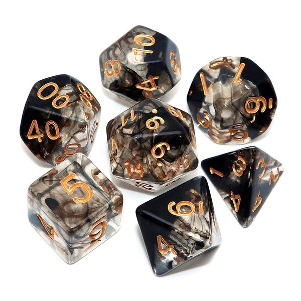 CREEBUY 7Pcs DND Game Dice Set for Dungeon and Dragons D&D RPG Pathfinder Table Games Transparent Mix Black Cloud Polyhedral Dice