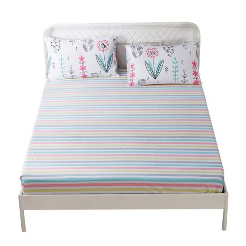 100% Soft Cotton Fitted Sheet Twin Size Deep Pocket Colorful Striped Wrinkle Free,1 Piece Cooling Bed Sheet Comfortable Kids Bedding Collection Twin Bed Sheet,Rainbow Sheet Twin