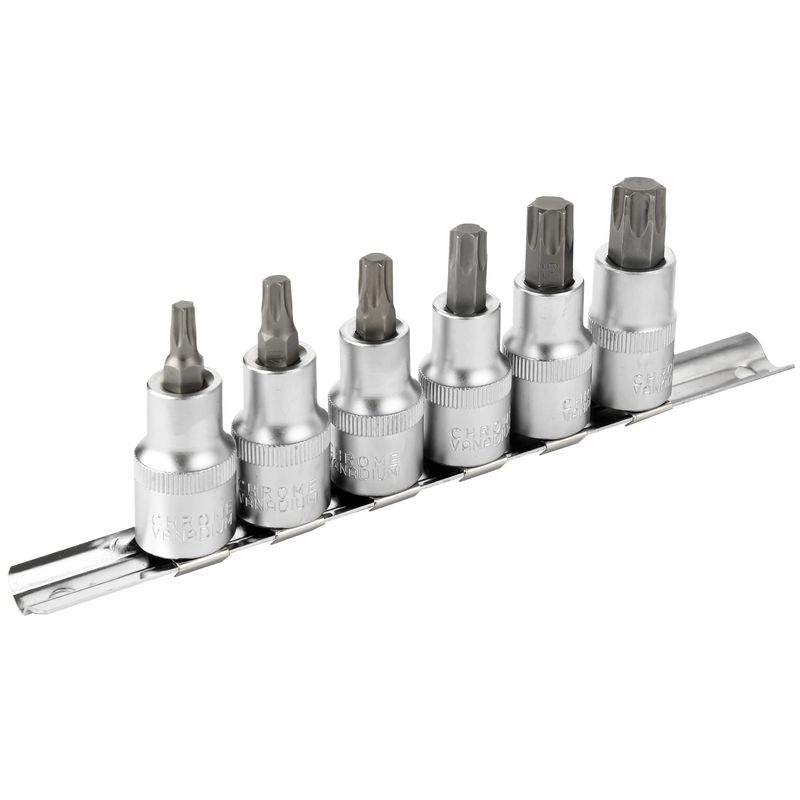 DAKCOS Torx Bit Socket Set, 1/2" Drive, 6 Pieces Star Bit Socket Set ...