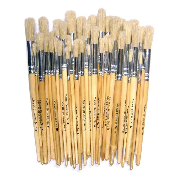 Major Brushes Hog Bristle Short Round Brushes - Assorted Pack of 60