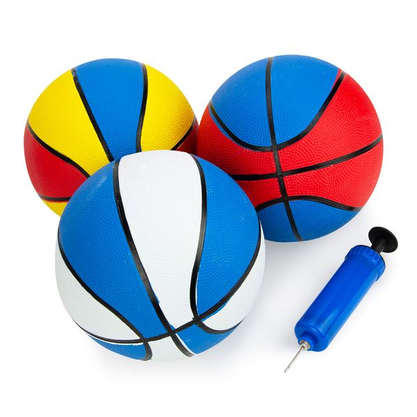 Boley Rubber Basketball Set with Pump - 3 Pk 22 inch Size 3 Indoor & Outdoor Basketballs for Kids 3+