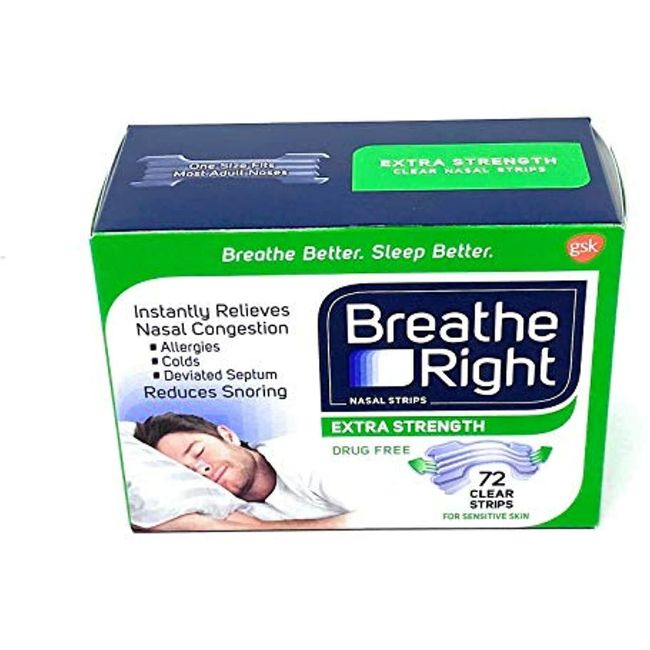 Breathe Right Nasal Strips, Extra Clear for Sensitive Skin, 72 Clear Strips