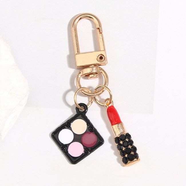 Cute Enamel Keychain Eyeshadow Lipstick Keyring Makeup Women Friendship Gift DIY Handmade Jewelry