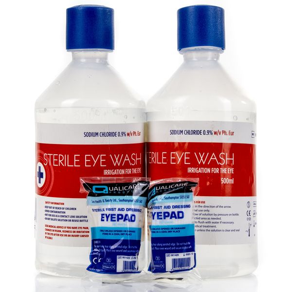 2X Eye Wash Refill Bottles & 2X Eyepad Dressings