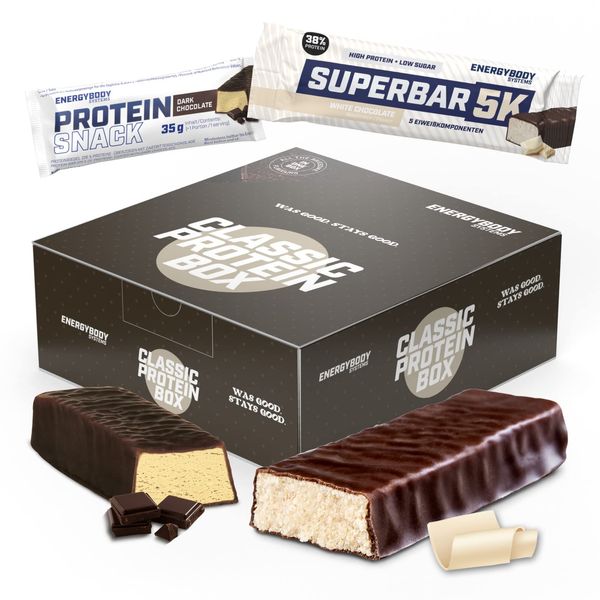 Energybody® Classic Protein Riegel Mix Box - 6x 35g Protein Snack Eiweißriegel mit Kohlenhydraten & 6x 50g Superbar 5k Protein Bar low carb low sugar/High Protein Snacks für Zwischendurch