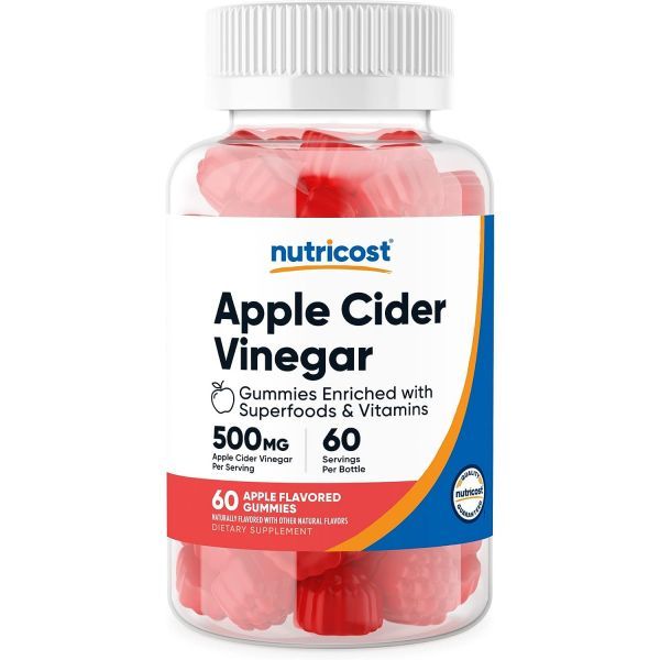 Nutricost Apple Cider Vinegar 500mg 60 Gummies Apple Flavor - Gluten Free Non-GMO Corn Syrup, 60 Count (Pack of 1)