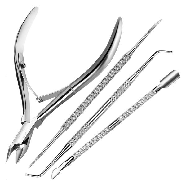 4 PCS Nail Care Kit, Nail Cuticle Nippers, Ingrown Toenail Tools Kit, Toenail File and Lifters Stainless Steel, Nail Lifter, Nail Cuticle Pushers, Professional Manicure and Pedicure Set cuticle set