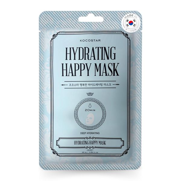 KOCOSTAR Hydrating Happy Mask - Feuchtigkeitsspendend Korean Face Mask, Sheet Mask - Gesichtsmaske Frauen mit Hyaluronsäure - Tuchmasken Gesicht ohne Ausspülen - Masken Beauty, Tuchmaske