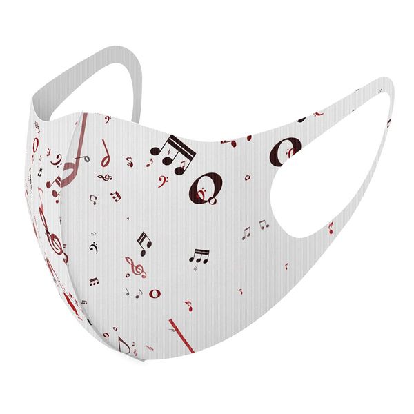 igsticker 008289 Design Mask, Set of 2, Polyester, Washable, Cloth Mask, Unisex, Unique Music Notes, Sheet Music, Red, Red