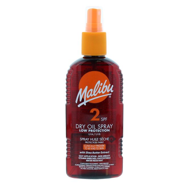 Malibu Su geçirmez, yağlanmayan kuru yağ, düşük koruma, güneş spreyi, LSF 2, 200 ml