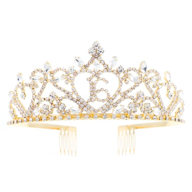 Ella Celebration 16 Tiara Rose Gold 16th Birthday Sweet 16 Party Crown (Gold Tiara)